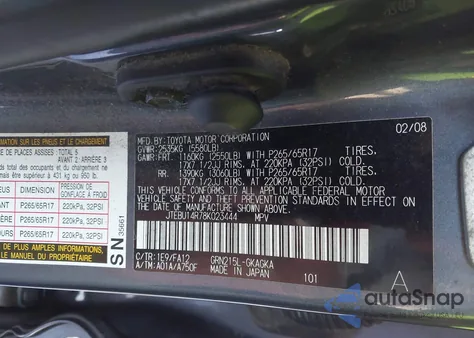 2008 Toyota 4Runner Sr5 V6 from USA, damaged, VIN JTEBU14R78K023444